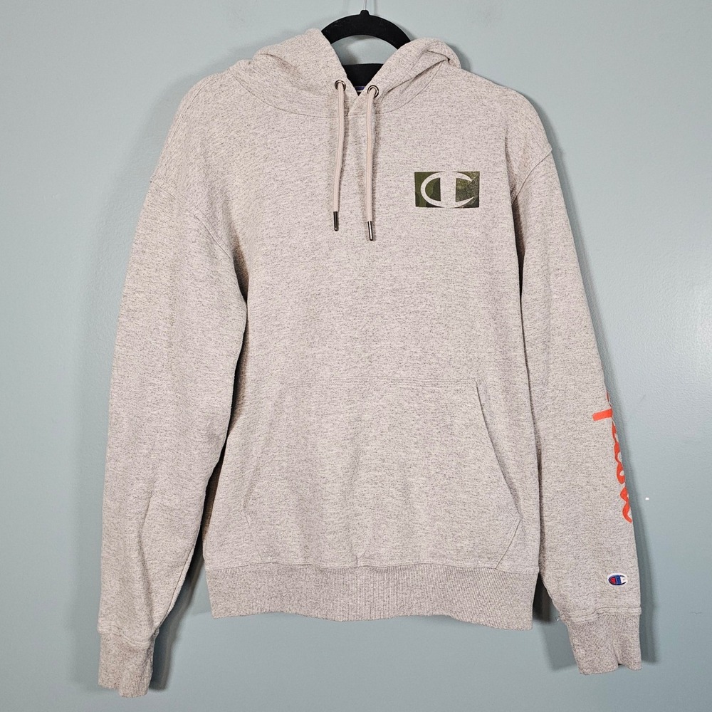 Champion Authentic Athleticwear‎ Mens Gray Hoodie Camo Logo Sleeve Print Medium